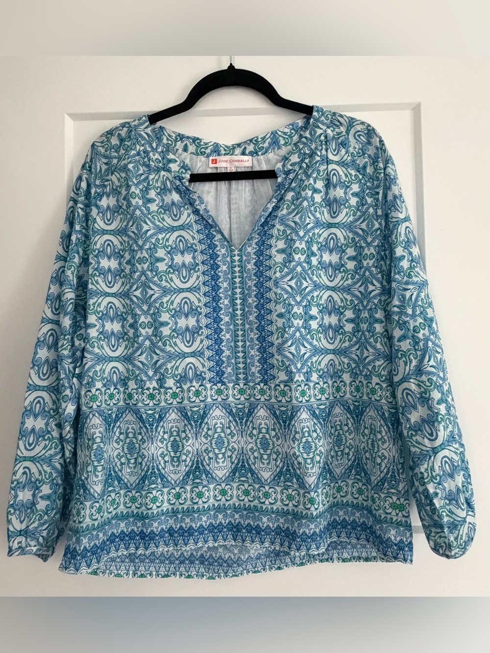EUC Jude Connally Cotton Voile Coastal Inspired Medallion Tunic Blouse, Smal